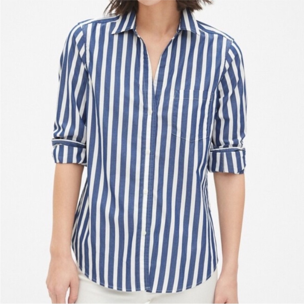 GAP Blue and White Striped Boyfriend Shirt